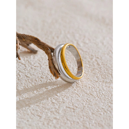 6789# Statement Stainless Steel Metal Double Color Geometric Casting Ring for Women Water Resistant Trendy Jewelry Gift