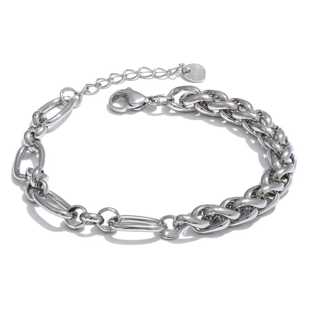 Fashion Stainless Steel Metal Chain Statement Bracelet Bangle 18K Gold Waterproof Plated Jewelry Bijoux Femme