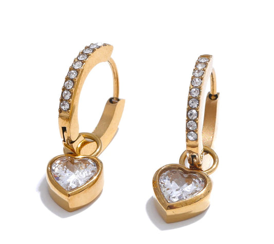 Delicate Bling Cubic Zirconia Heart Love Drop Small Hoop Earrings for Women High Quality Exquisite Jewelry Accessory Gift