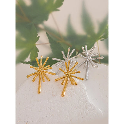 316L Stainless Steel Cast Textured Firework Stud Earrings Waterproof 18K PVD Plated Charm Chic Jewelry Women Jewelry