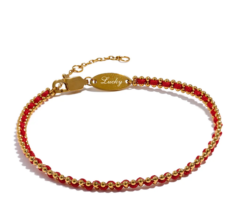 Exquisite Black Red Polyester Thread Handmade Chain Chic Thin Bracelet Bangle Stainless Steel Korean Dainty Jewelry Gift