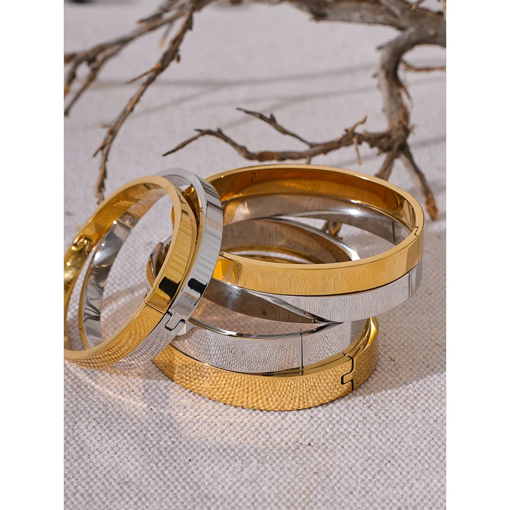 High Quality Stainless Steel Round Wide Bracelet Bangle Fashion Texture Gold Silver Color Waterproof Charm Jewelry Gift