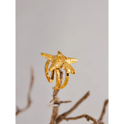 316L Stainless Steel Starfish Open Ring Adjustable 18K Gold PVD Plated Metal Summer Personalized Jewelry for Holiday