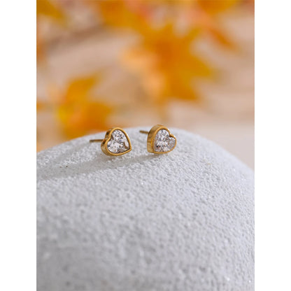 Delicate AAA Bling Cubic Zirconia Heart Love Stud Earrings Valentine's Day Gift High Quality Stainless Steel Daily Jewelry