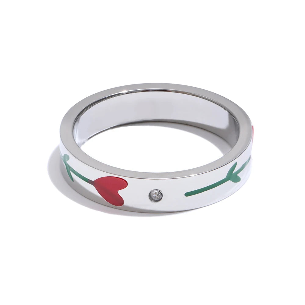 6789# Stainless Steel Enamel Flower Color Retention Fashion Ring New Style Waterproof Charm Exquisite Jewelry Wholesale