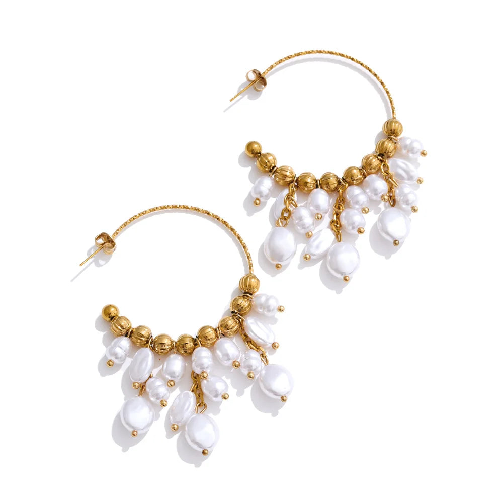 Popular Baroque Simulated Pearls Drop Handmade Earrings for Women Stainless Steel Charm Chic Elegance Handmade Jewelry