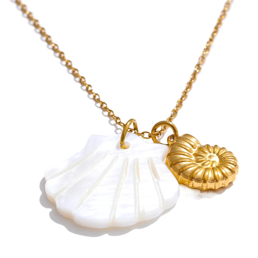 Summer Ocean Style Shell Starfish Conch Pendant Necklace 18K Gold Color Plated Waterproof Charm Jewelry Gift