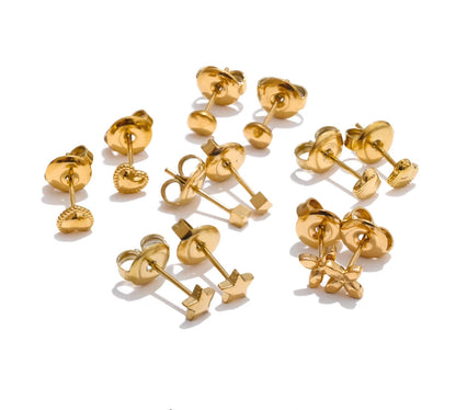 Mini Very Small Chic Heart Star Flower Round Daily Stacked-up Earrings Women Stainless Steel Versatile Waterproof Jewelry