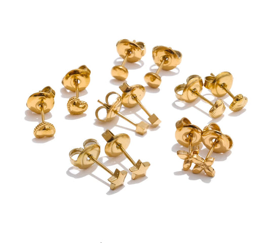 Mini Very Small Chic Heart Star Flower Round Daily Stacked-up Earrings Women Stainless Steel Versatile Waterproof Jewelry