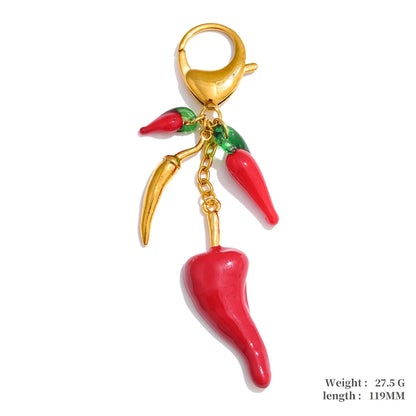 Hot Style Red Enamel Fruit Flower Strawberry Keychain Pendant Car Key Chains Jewelry Gift Decoration Accessories