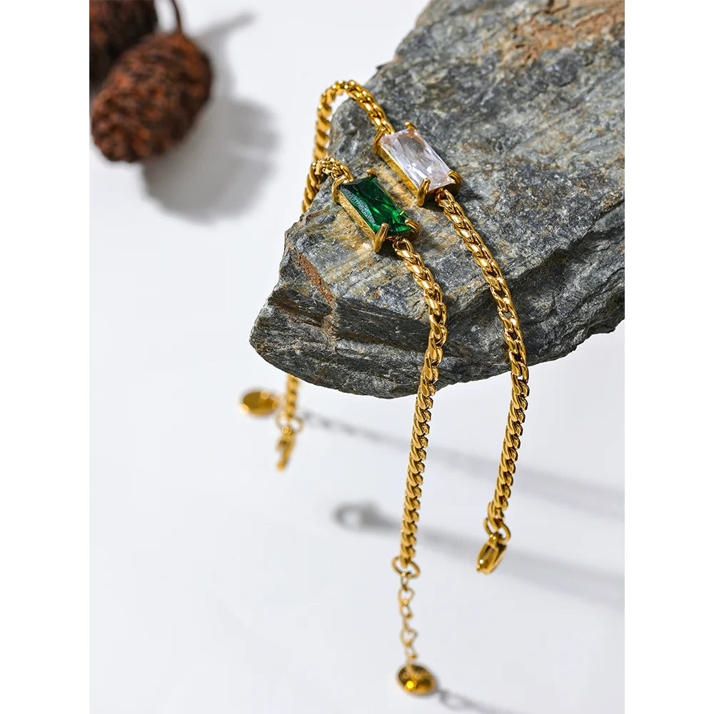 High Quality Chain Cubic Zirconia Stainless Steel 18k Gold Color Bracelet Bangle Women Waterproof Stylish Jewelry Bijoux