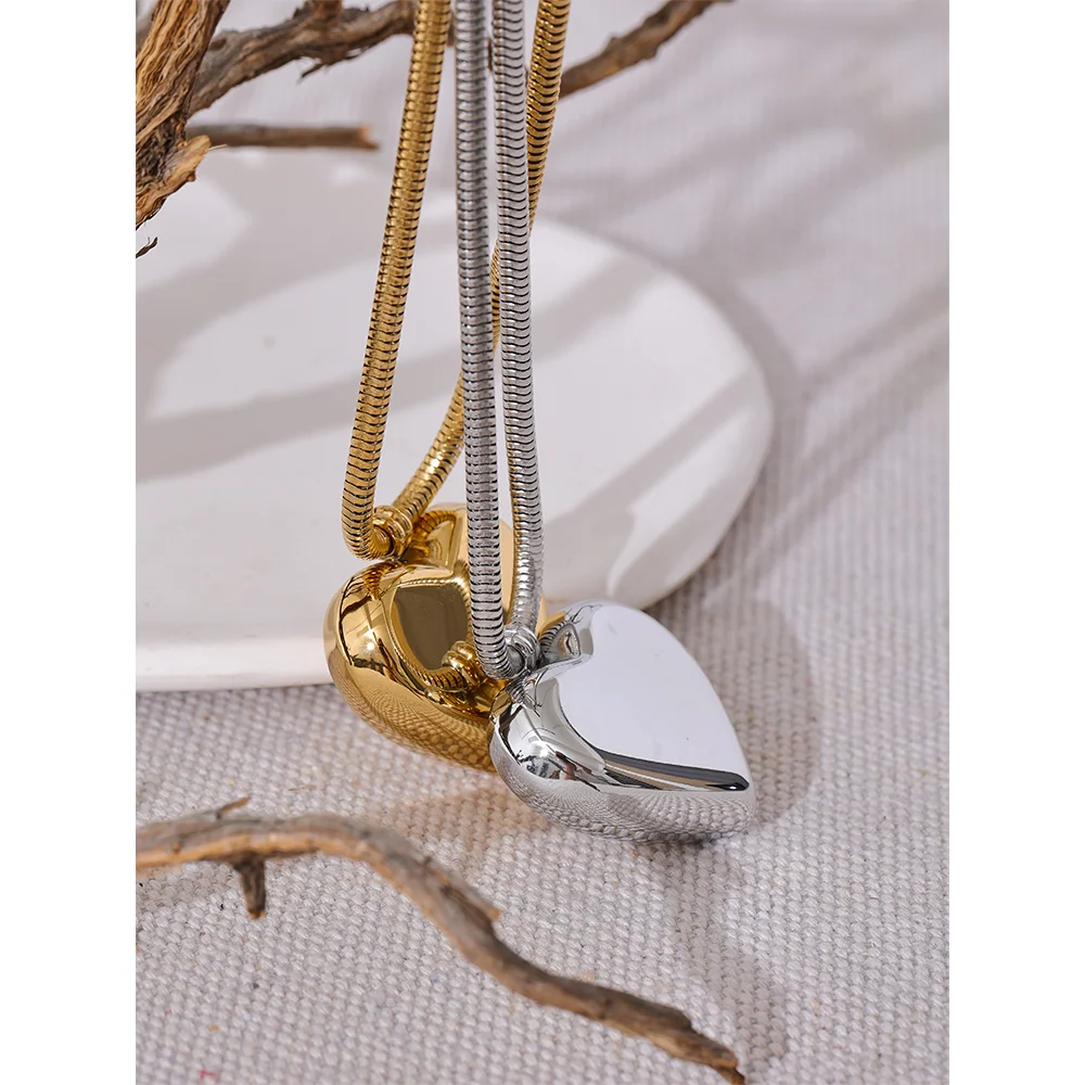 Thicker Stainless Steel Heart Hollow Love Smooth Pendant Necklace Gold Platinum Color High Quality Neck Jewelry Women Gift