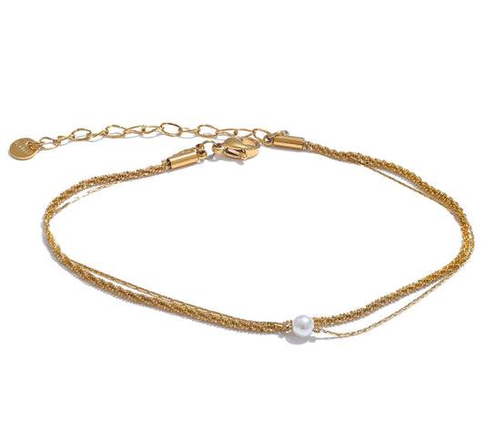 Fashion Layered Chain Imitation Pearl Chic Anklet Rust Proof Gold & Platinum Plated Australia Summer Jewelry Gift