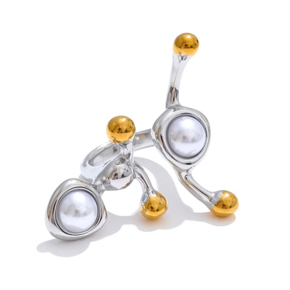 Stylish Unique Design Pearls Geometric Adjustable Ring Personalized Stainless Steel Trending Finger Jewelry 2025