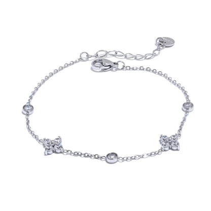 Delicate Cubic Zirconia Flower Chain Thin Bracelet Bangle Stainless Steel Rust Proof Office Ladies Chic Jewelry New Gift