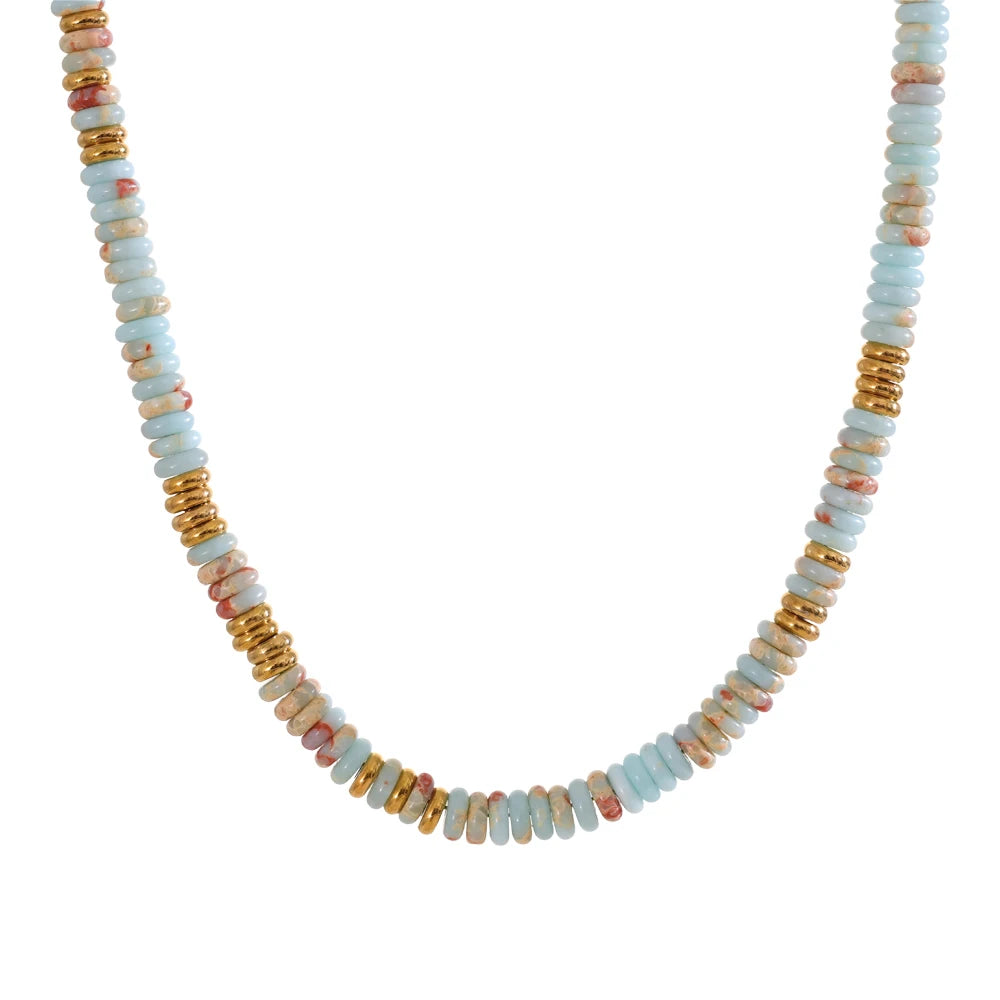 Colorful Natural Stone Beads Handmade Chain Y2K Fashion Necklace for Women Stainless Steel Waterproof Collar Jewelry Gift