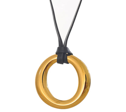 Long PU Leather Stainless Steel Round Pendant Fashion Bib Necklace Minimalist Tarnish Free for Women Stylish Trend Jewelry