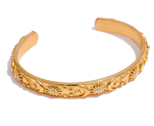 Golden Stainless Steel Moon Star Sun Bangle Bracelet  Stylish Metal Open Wrist браслеты на руку женкие Party Gift