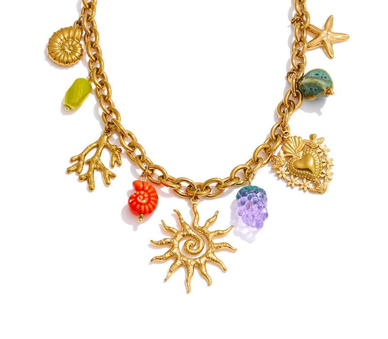 Exquisite Ceramic Ocean Style Sun Pendant Necklace Fashion Trendy Stainless Steel Collar Arrivals Jewelry Recommend