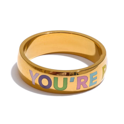 6789# Stainless Steel “You‘Re Perfect” Confident Fashion Ring for Women 18K Gold PVD Plated Minimalist Finger Jewelry Gift