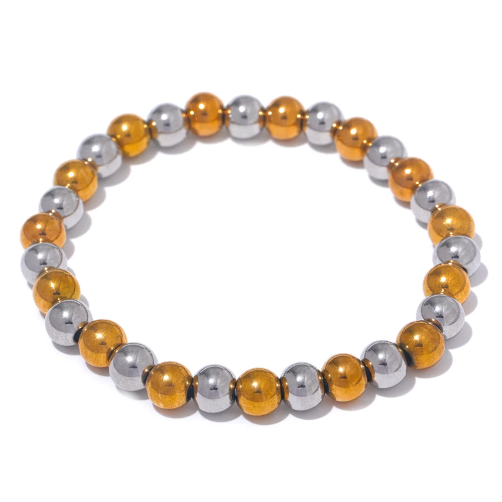 3/4/5/6 MM Stainless Steel Beads Daily Handmade Elastic Bracelet Bangle Waterproof Wrist Wholesale Gold Color Jewelry Men