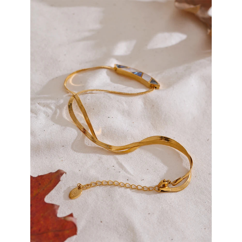 Shell Pendant Necklace Snake Chain Stainless Steel Golden Collar Jewelry Water Resistant PVD Accessories