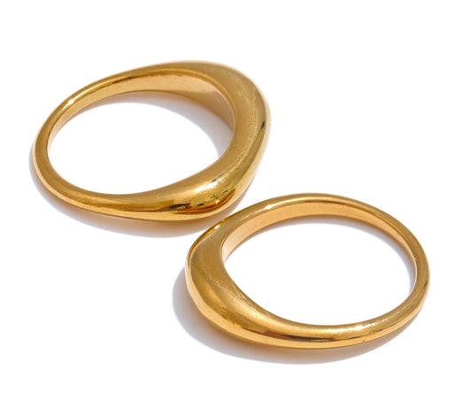 Two Styles Same Series Minimalist Unique Stainless Steel Chic Textured Golden Ring 18K PVD Plated Japan Exquisite Jewelry