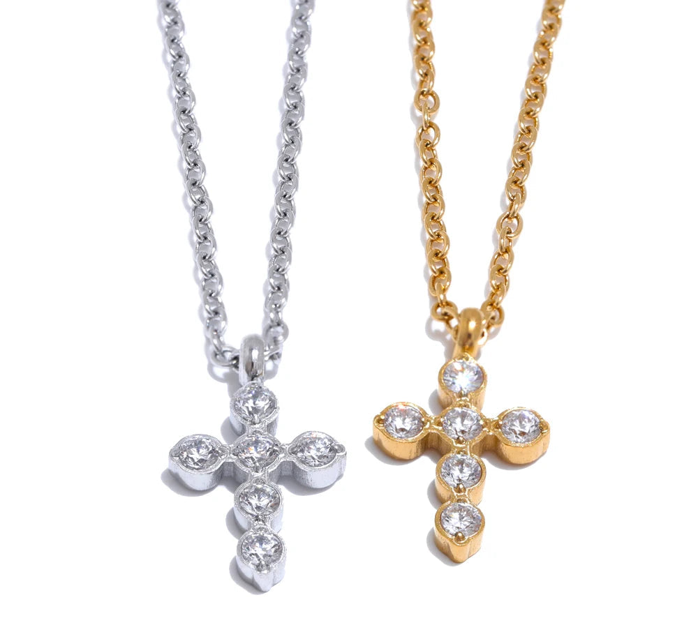 Fashion Chic Cross Shiny Pendant Necklace Cubic Zirconia Exquisite Casting Technology Gold Platinum Plated Jewelry Gift