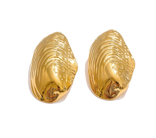 Stainless Steel Statement Gold Color PVD Plated Big Stud Earrings for Women Jewelry Waterproof Charm Fashion Accessories