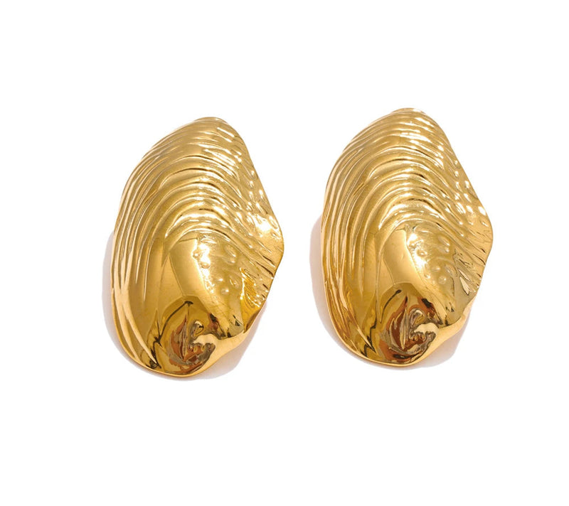 Stainless Steel Statement Gold Color PVD Plated Big Stud Earrings for Women Jewelry Waterproof Charm Fashion Accessories