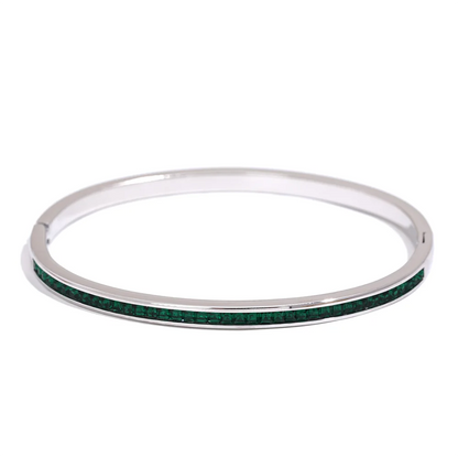 Two Shape Round Square Colorful Cubic Zirconia Stainless Steel Bracelet Bangle Luxury Fashion Women Jewelry Bijoux