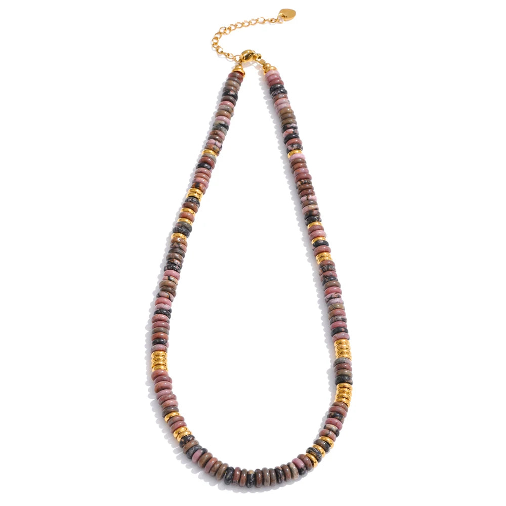 Colorful Natural Stone Beads Handmade Chain Y2K Fashion Necklace for Women Stainless Steel Waterproof Collar Jewelry Gift