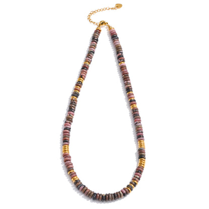 Colorful Natural Stone Beads Handmade Chain Y2K Fashion Necklace for Women Stainless Steel Waterproof Collar Jewelry Gift