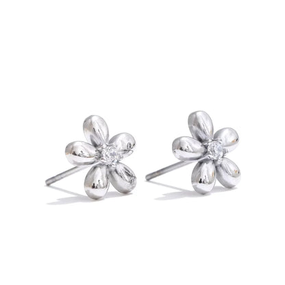 Hot Style Stainless Steel Zirconia Flower Pendant Necklace Bracelet Bangle Earrings 18K Plated Golden Versatile Jewelry