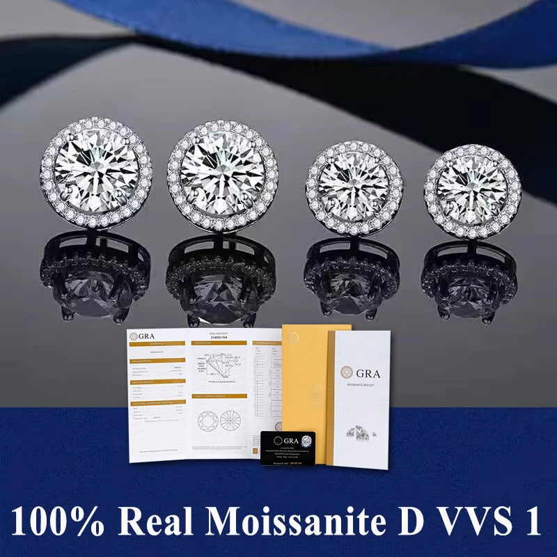 GRA certificate100% Real S925 Sterling Silver Moissanite Earrings D Color Svtud For Womenv Quality Sparkling Wedding Jewelry