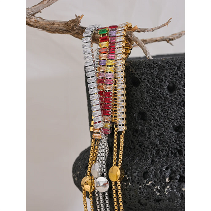 Colorful Bling Cubic Zirconia Chain Stainless Steel Luxury Pull-out Bracelet Bangle High-Grade Premium Jewelry Party Gift