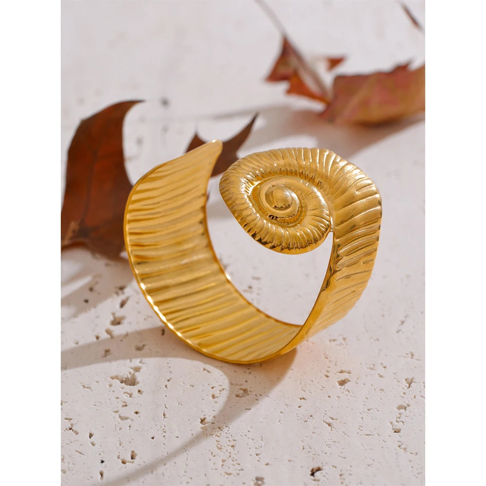 Ocean Series Big OPen Bracelet Bangle 18k Gold PVD Plated Waterproof Fashion Statement Jewelry for Women Holiday Accessory