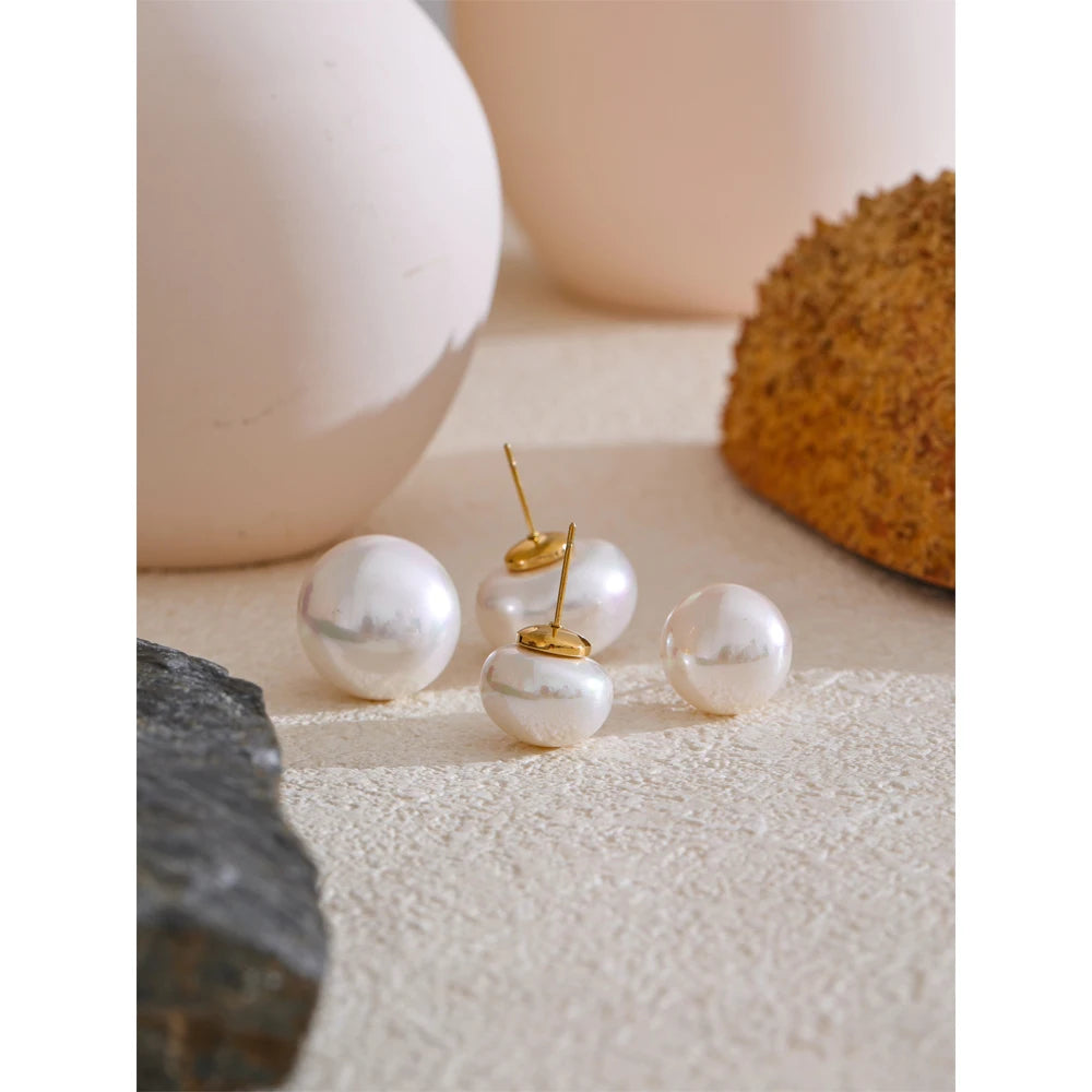 18/12mm Korean Style Simulated Pearls Round Stud Earrings Versatile Daily Accessories Stainless Steel Fashion Jewelry Gift