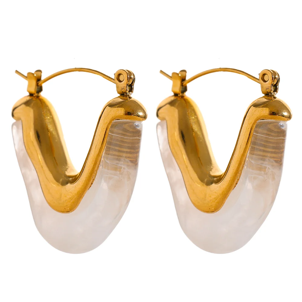 Fashion Acetic Acid Acrylic Stainless Steel V Shape Triangle Hoop Earrings for Women Temperament Charm Jewelry Gift
