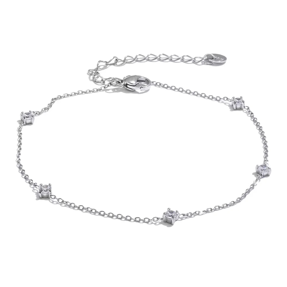 Stainless Steel Cubic Zirconia Necklace Anklet Bracelet Rust Proof Attractive Classic Bling Chic Thin Chain Jewelry