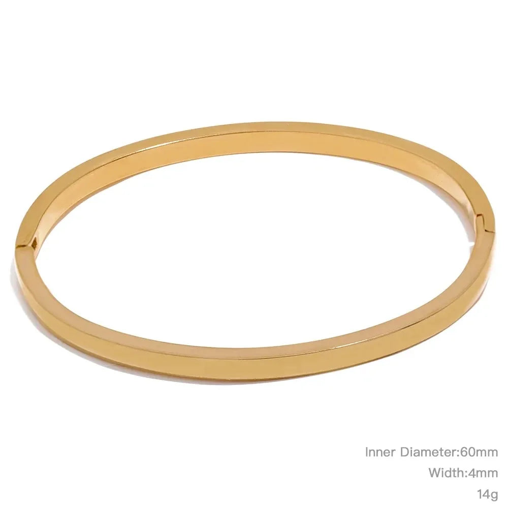 60mm Waterproof 316L Stainless Steel Round Smooth Bracelet Bangle Women Minimalist 18k Gold Color Texture Charm Jewelry