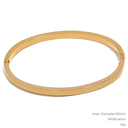 60mm Waterproof 316L Stainless Steel Round Smooth Bracelet Bangle Women Minimalist 18k Gold Color Texture Charm Jewelry
