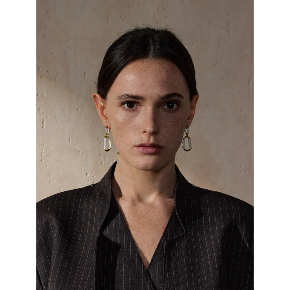 Trendy Stainless Steel White Enamel Rectangle Hollow Drop Earrings 18K Gold Color Plated Versatile Daily Jewelry Gift