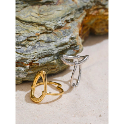 Minimalist Stainless Steel Oval Hollow Open Ring Waterproof Stylish Chic Office Ladies Daily Jewelry Accessories Gift