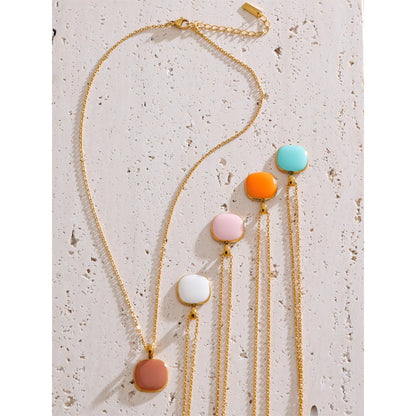 Candy Color Sweet Square Pendant Necklace Stainless Steel Gold Color PVD Plated Basic Fashion Jewelry for Women for Girl