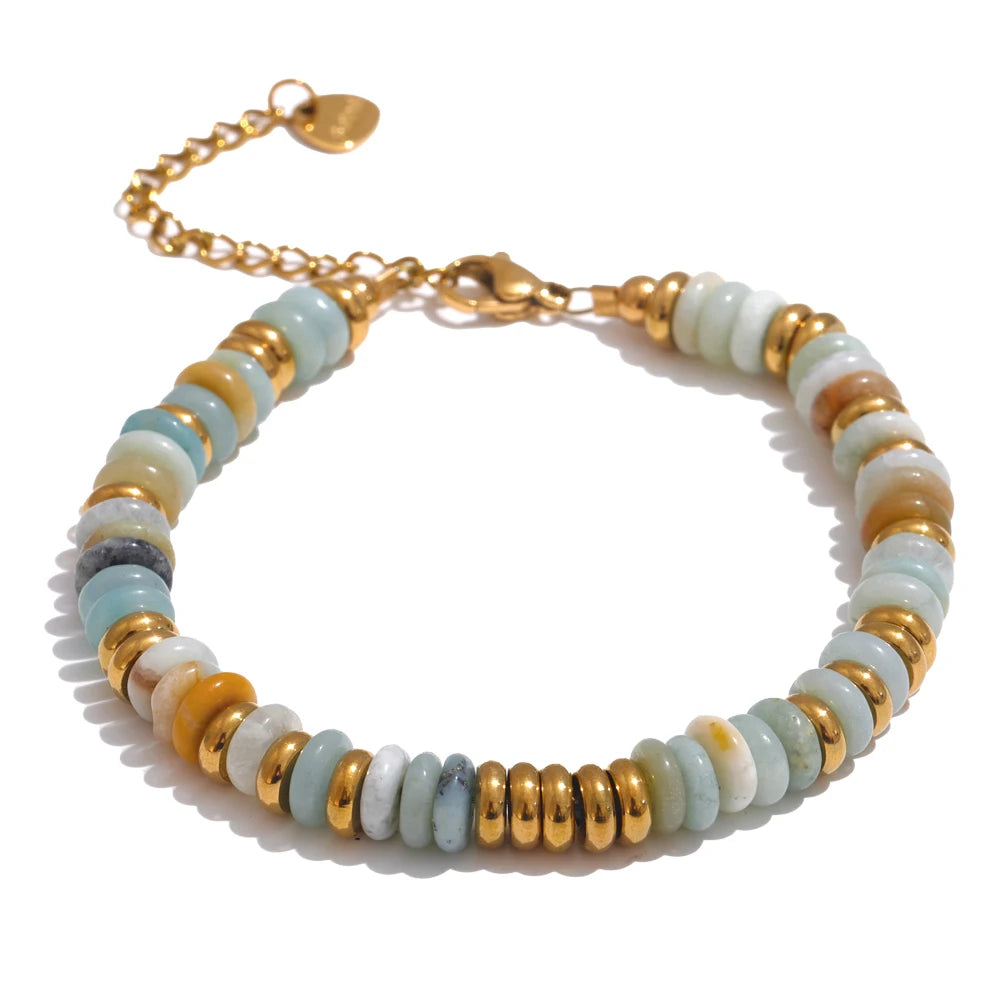 Colorful Natural Stone Beads Chain Handmade Bracelet Bangle Waterproof Bohemia Stainless Steel Y2K Trendy Jewelry Gift