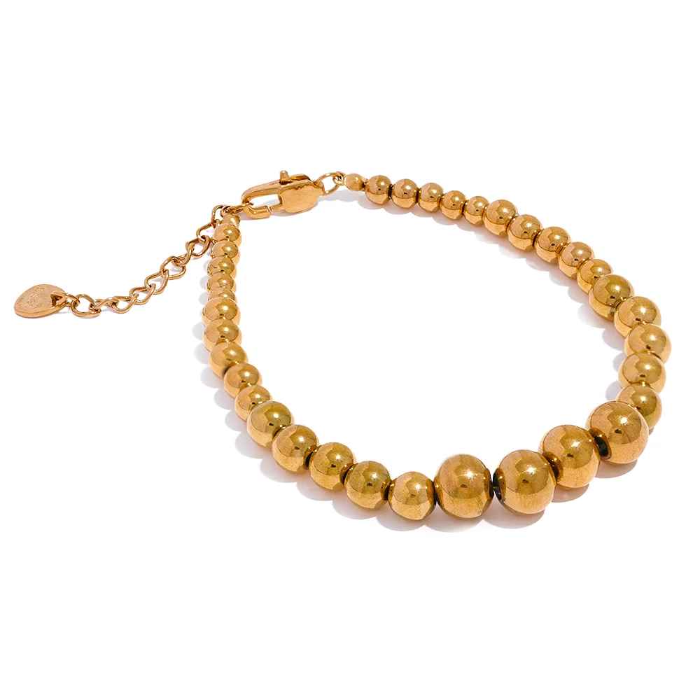 Stainless Steel Beads Handmade Fashion Chain Necklace Bracelet 18K PVD Plated Rust Proof Textured Unisex Jewelry Men Women