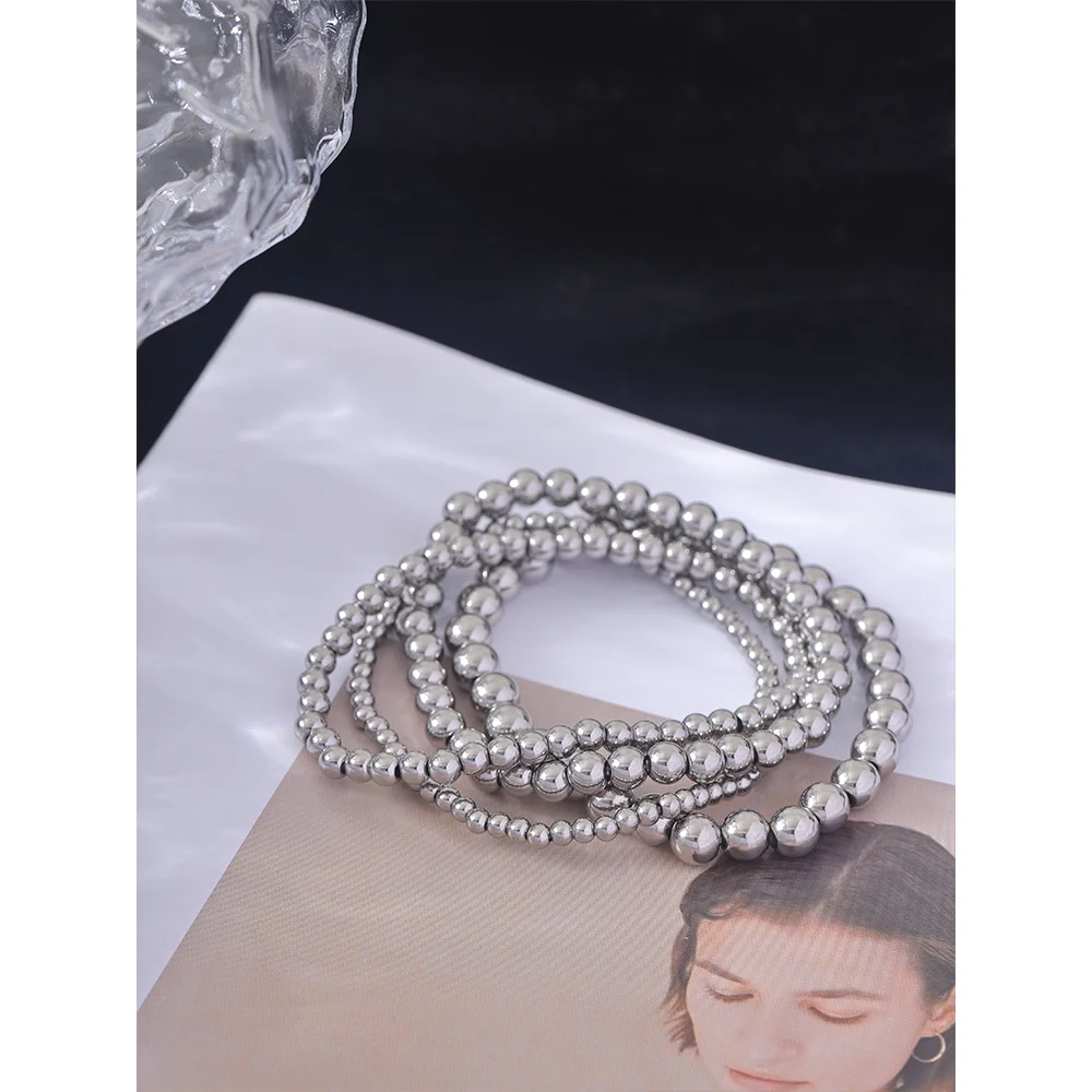 3/4/5/6 MM Stainless Steel Beads Daily Handmade Elastic Bracelet Bangle Waterproof Wrist Wholesale Gold Color Jewelry Men