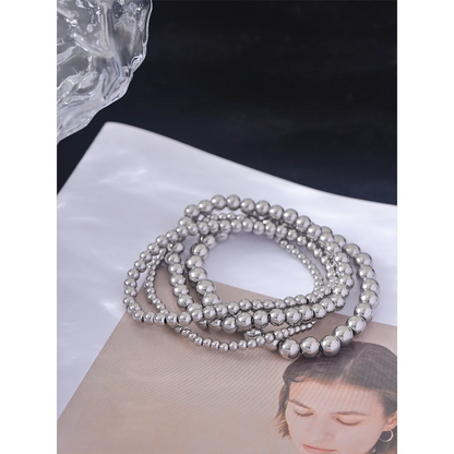 3/4/5/6 MM Stainless Steel Beads Daily Handmade Elastic Bracelet Bangle Waterproof Wrist Wholesale Gold Color Jewelry Men