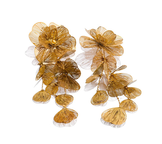 Stainless Steel Big Flower Tassel Drop Dangle Exaggerated Earrings Metal Fashion Eye-Catching Party Jewelry Hypoallergenic